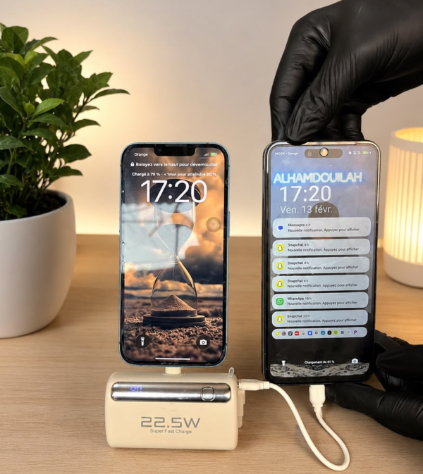 Mini Powerbank 10 000 mAh 2-en-1 – Compatible iPhone & Android™